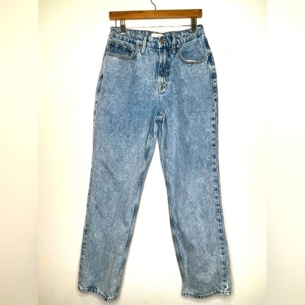 Good American Jeans Indigo Wash Straight Leg Denim high rise